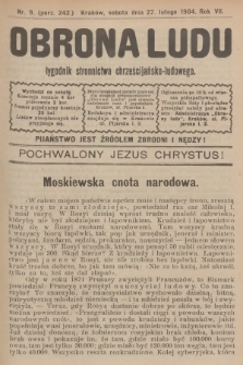 Obrona Ludu : tygodnik Stronnictwa Chrześcijańsko-Ludowego. R.7, 1904, nr 9