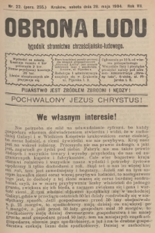 Obrona Ludu : tygodnik Stronnictwa Chrześcijańsko-Ludowego. R.7, 1904, nr 22