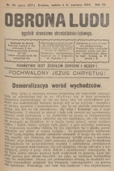 Obrona Ludu : tygodnik Stronnictwa Chrześcijańsko-Ludowego. R.7, 1904, nr 24