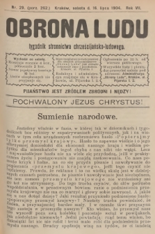 Obrona Ludu : tygodnik Stronnictwa Chrześcijańsko-Ludowego. R.7, 1904, nr 29