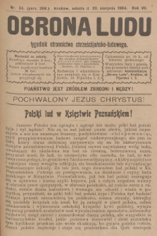 Obrona Ludu : tygodnik Stronnictwa Chrześcijańsko-Ludowego. R.7, 1904, nr 34
