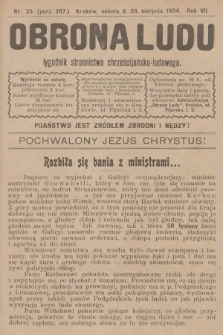 Obrona Ludu : tygodnik Stronnictwa Chrześcijańsko-Ludowego. R.7, 1904, nr 35