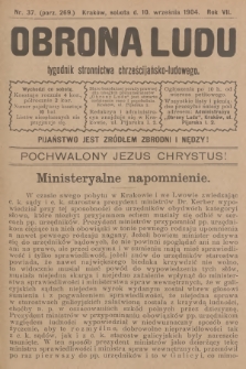 Obrona Ludu : tygodnik Stronnictwa Chrześcijańsko-Ludowego. R.7, 1904, nr 37