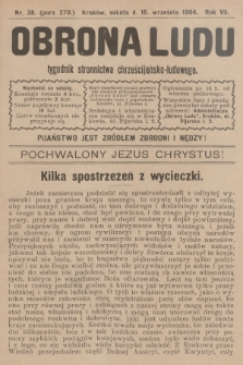 Obrona Ludu : tygodnik Stronnictwa Chrześcijańsko-Ludowego. R.7, 1904, nr 38