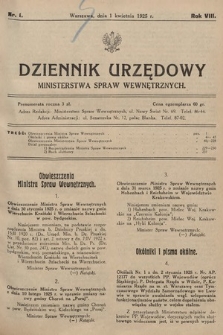 Dziennik Urzędowy Ministerstwa Spraw Wewnętrznych. 1925, nr 1