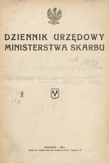 Skorowidz do Dziennika Urzędowego Ministerstwa Skarbu. 1921