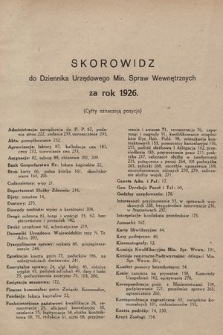 Dziennik Urzędowy Ministerstwa Spraw Wewnętrznych. 1926, skorowidz
