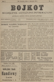 Bojkot : miesięcznik agitacyjno-informacyjny poświęcony sprawom obrony przemysłu polskiego. R.1, 1911, nr 8