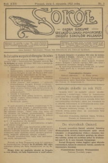 Sokół : organ Dzielnic Wielkopolskiej i Pomorskiej Związku Sokołów Polskich. R.22, 1923, nr 1
