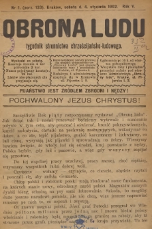 Obrona Ludu : tygodnik Stronnictwa Chrześcijańsko-Ludowego. R.5, 1902, nr 1