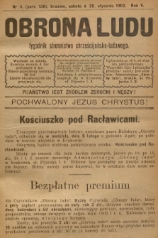 Obrona Ludu : tygodnik Stronnictwa Chrześcijańsko-Ludowego. R.5, 1902, nr 4