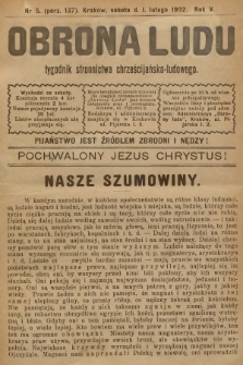 Obrona Ludu : tygodnik Stronnictwa Chrześcijańsko-Ludowego. R.5, 1902, nr 5