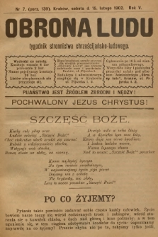 Obrona Ludu : tygodnik Stronnictwa Chrześcijańsko-Ludowego. R.5, 1902, nr 7
