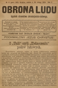 Obrona Ludu : tygodnik Stronnictwa Chrześcijańsko-Ludowego. R.5, 1902, nr 8