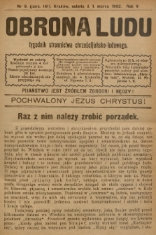 Obrona Ludu : tygodnik Stronnictwa Chrześcijańsko-Ludowego. R.5, 1902, nr 9