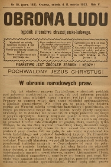 Obrona Ludu : tygodnik Stronnictwa Chrześcijańsko-Ludowego. R.5, 1902, nr 10
