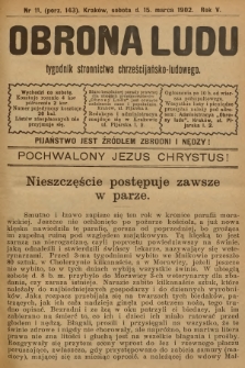 Obrona Ludu : tygodnik Stronnictwa Chrześcijańsko-Ludowego. R.5, 1902, nr 11