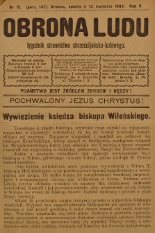 Obrona Ludu : tygodnik Stronnictwa Chrześcijańsko-Ludowego. R.5, 1902, nr 15