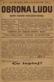 Obrona Ludu : tygodnik Stronnictwa Chrześcijańsko-Ludowego. R.5, 1902, nr 17