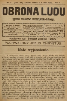 Obrona Ludu : tygodnik Stronnictwa Chrześcijańsko-Ludowego. R.5, 1902, nr 18