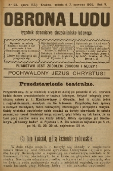 Obrona Ludu : tygodnik Stronnictwa Chrześcijańsko-Ludowego. R.5, 1902, nr 23