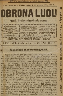 Obrona Ludu : tygodnik Stronnictwa Chrześcijańsko-Ludowego. R.5, 1902, nr 25 - po konfiskacie nakład drugi