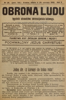 Obrona Ludu : tygodnik Stronnictwa Chrześcijańsko-Ludowego. R.5, 1902, nr 26