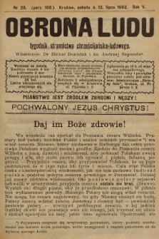 Obrona Ludu : tygodnik Stronnictwa Chrześcijańsko-Ludowego. R.5, 1902, nr 28