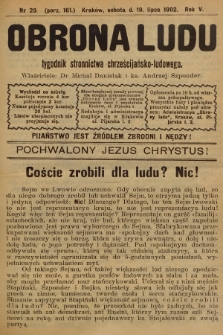 Obrona Ludu : tygodnik Stronnictwa Chrześcijańsko-Ludowego. R.5, 1902, nr 29