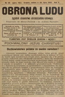 Obrona Ludu : tygodnik Stronnictwa Chrześcijańsko-Ludowego. R.5, 1902, nr 30