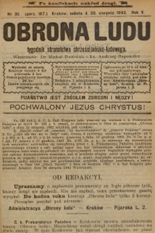 Obrona Ludu : tygodnik Stronnictwa Chrześcijańsko-Ludowego. R.5, 1902, nr 35 - po konfiskacie nakład drugi