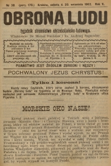 Obrona Ludu : tygodnik Stronnictwa Chrześcijańsko-Ludowego. R.5, 1902, nr 38