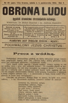Obrona Ludu : tygodnik Stronnictwa Chrześcijańsko-Ludowego. R.5, 1902, nr 40