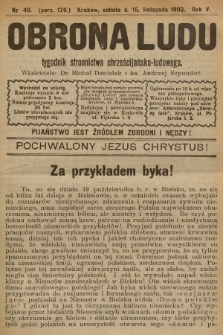 Obrona Ludu : tygodnik Stronnictwa Chrześcijańsko-Ludowego. R.5, 1902, nr 46