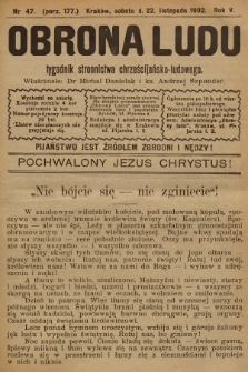 Obrona Ludu : tygodnik Stronnictwa Chrześcijańsko-Ludowego. R.5, 1902, nr 47
