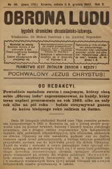 Obrona Ludu : tygodnik Stronnictwa Chrześcijańsko-Ludowego. R.5, 1902, nr 49