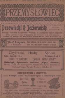Przemysłowiec : tygodnik popularny dla spraw techniki i przemysłu. R.5, 1907, nr 1