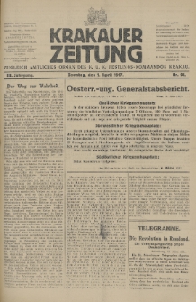 Krakauer Zeitung : zugleich amtliches Organ des K. U. K. Festungs-Kommandos. 1917, nr 91