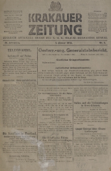 Krakauer Zeitung : zugleich amtliches organ K. u. K. Militär-Kommandos Krakau. 1918, nr 1