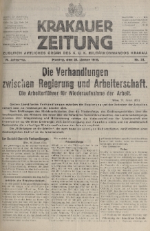 Krakauer Zeitung : zugleich amtliches organ K. u. K. Militär-Kommandos Krakau. 1918, nr 21