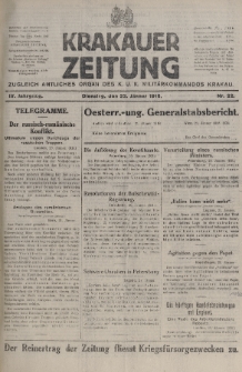 Krakauer Zeitung : zugleich amtliches organ K. u. K. Militär-Kommandos Krakau. 1918, nr 22