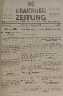 Krakauer Zeitung : zugleich amtliches organ K. u. K. Militär-Kommandos Krakau. 1918, nr 23