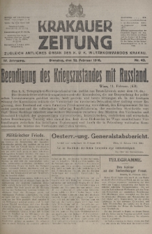 Krakauer Zeitung : zugleich amtliches organ K. u. K. Militär-Kommandos Krakau. 1918, nr 43