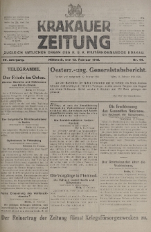 Krakauer Zeitung : zugleich amtliches organ K. u. K. Militär-Kommandos Krakau. 1918, nr 44