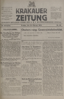 Krakauer Zeitung : zugleich amtliches organ K. u. K. Militär-Kommandos Krakau. 1918, nr 46