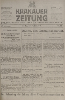 Krakauer Zeitung : zugleich amtliches organ K. u. K. Militär-Kommandos Krakau. 1918, nr 73
