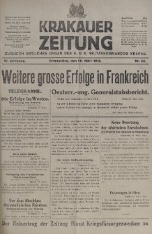 Krakauer Zeitung : zugleich amtliches organ K. u. K. Militär-Kommandos Krakau. 1918, nr 84