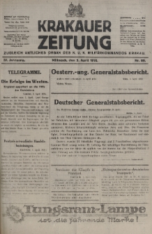 Krakauer Zeitung : zugleich amtliches organ K. u. K. Militär-Kommandos Krakau. 1918, nr 89