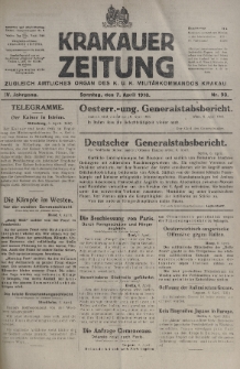 Krakauer Zeitung : zugleich amtliches organ K. u. K. Militär-Kommandos Krakau. 1918, nr 93