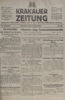 Krakauer Zeitung : zugleich amtliches organ K. u. K. Militär-Kommandos Krakau. 1918, nr 96